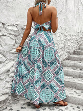 Patchwork Print Tie Back Halter Top And Skirt Set